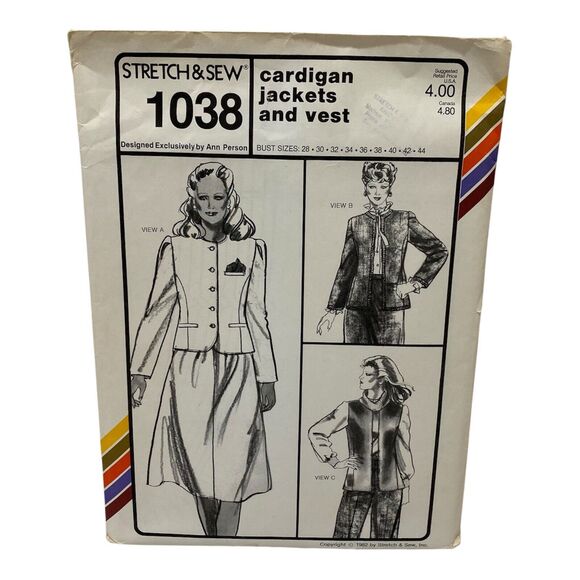 1982 Stretch and Sew Cardigan Jackets And Vests Design Patterns by Ann Person - Picture 1 of 9